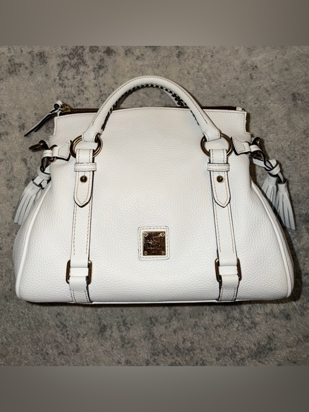 Dooney & Bourke White Pebbled Leather Shoulder Bag with Braided Handle